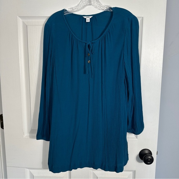 Sonoma size L blue crinkled tunic top, stretchy, long sleeve, fall - Picture 1 of 9